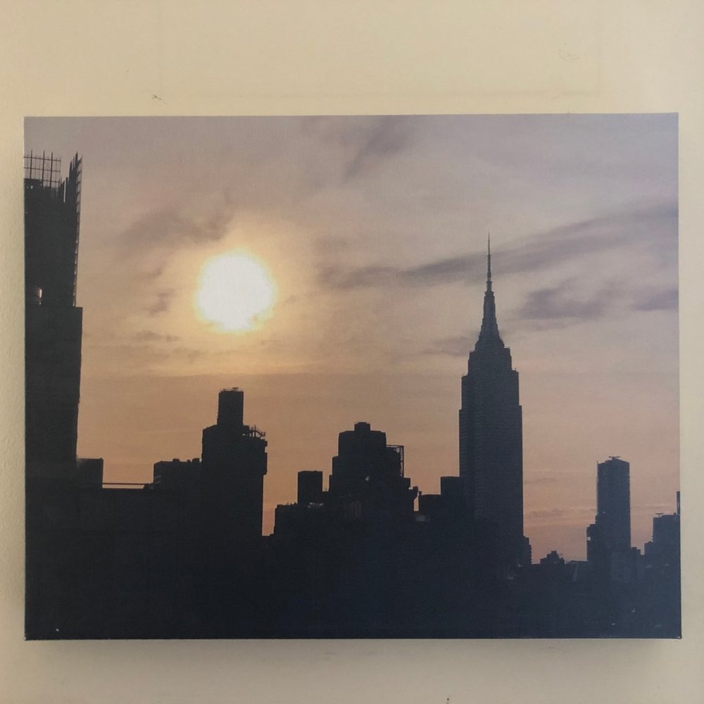 New York City sunrise, skyline silhouette, canvas wall art